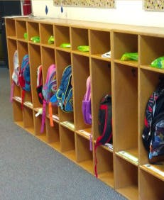 Backpacks in cubbies
