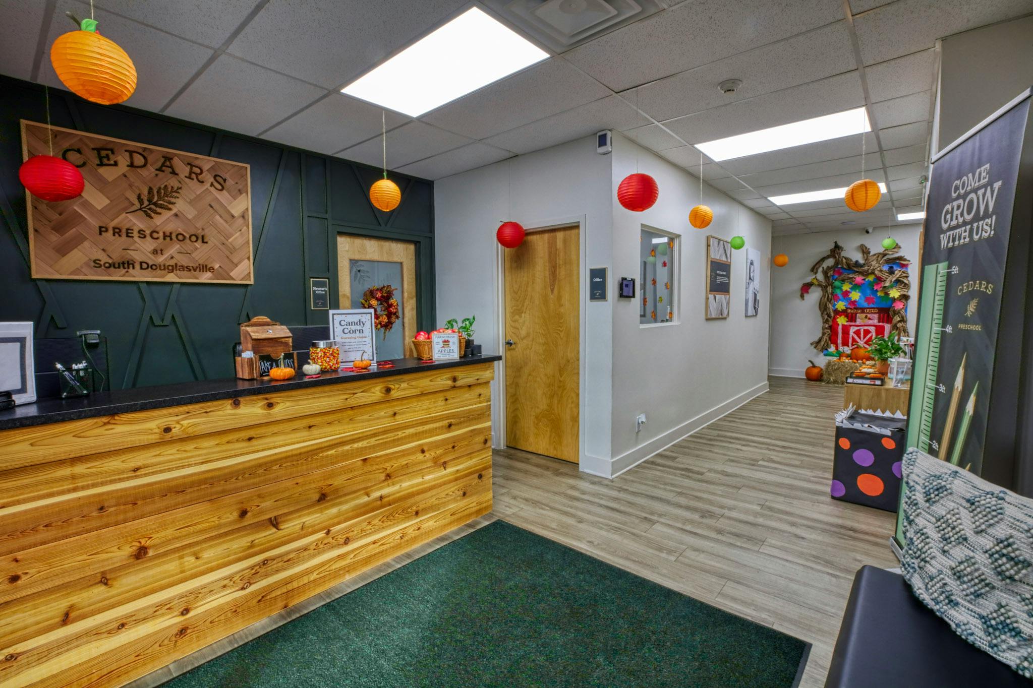 Reception area at Cedars Preschool at South Douglasville with fall decor