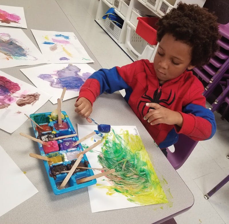 Child painting at a table
