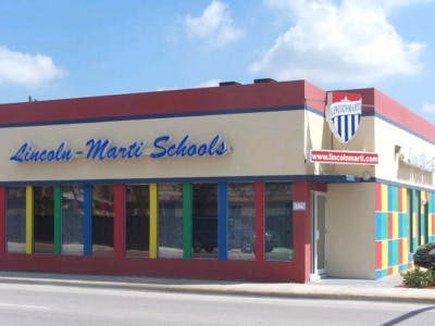Lincoln-Marti Schools building exterior with colorful window frames