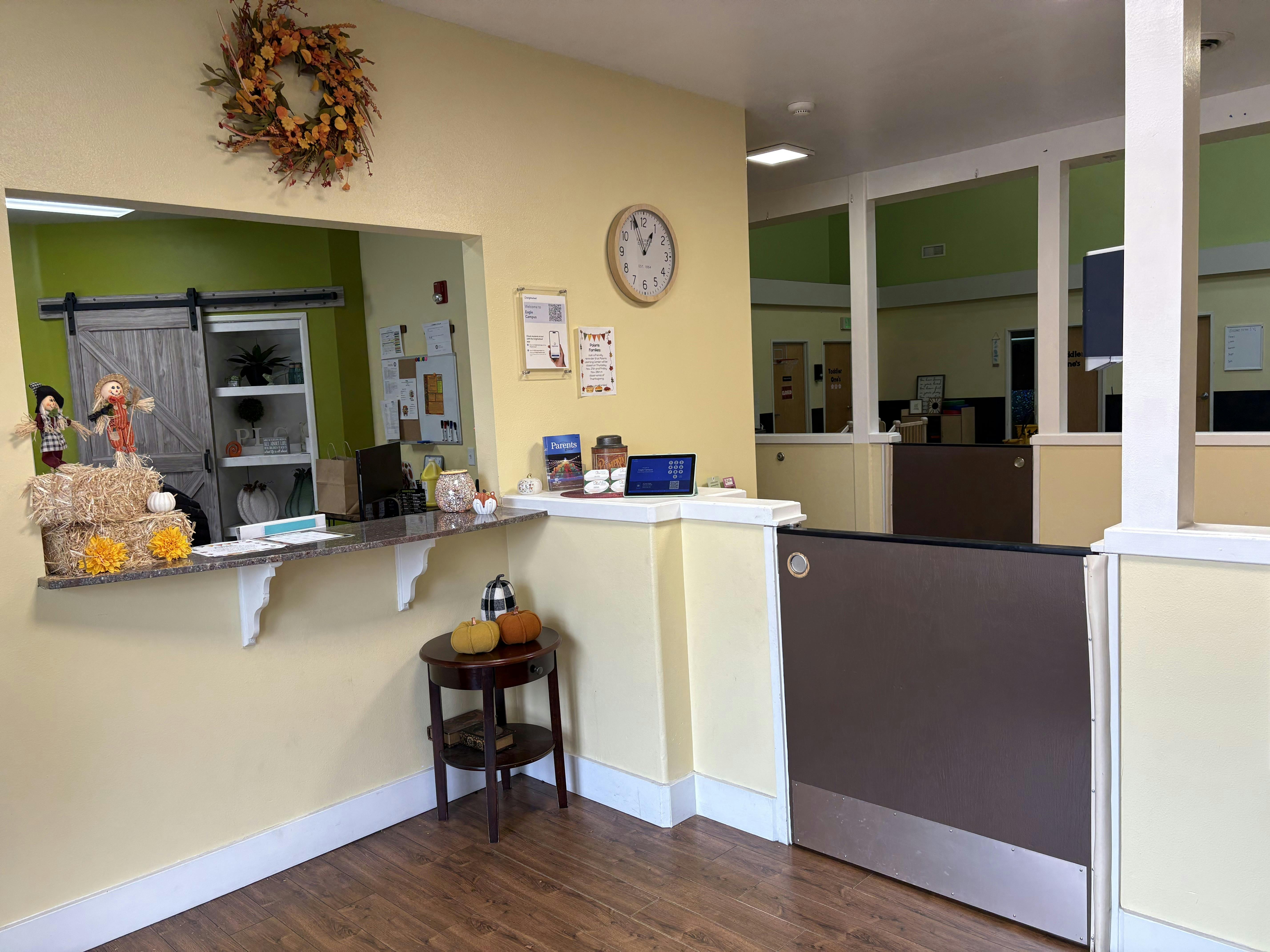 Reception area decorated with autumn-themed items