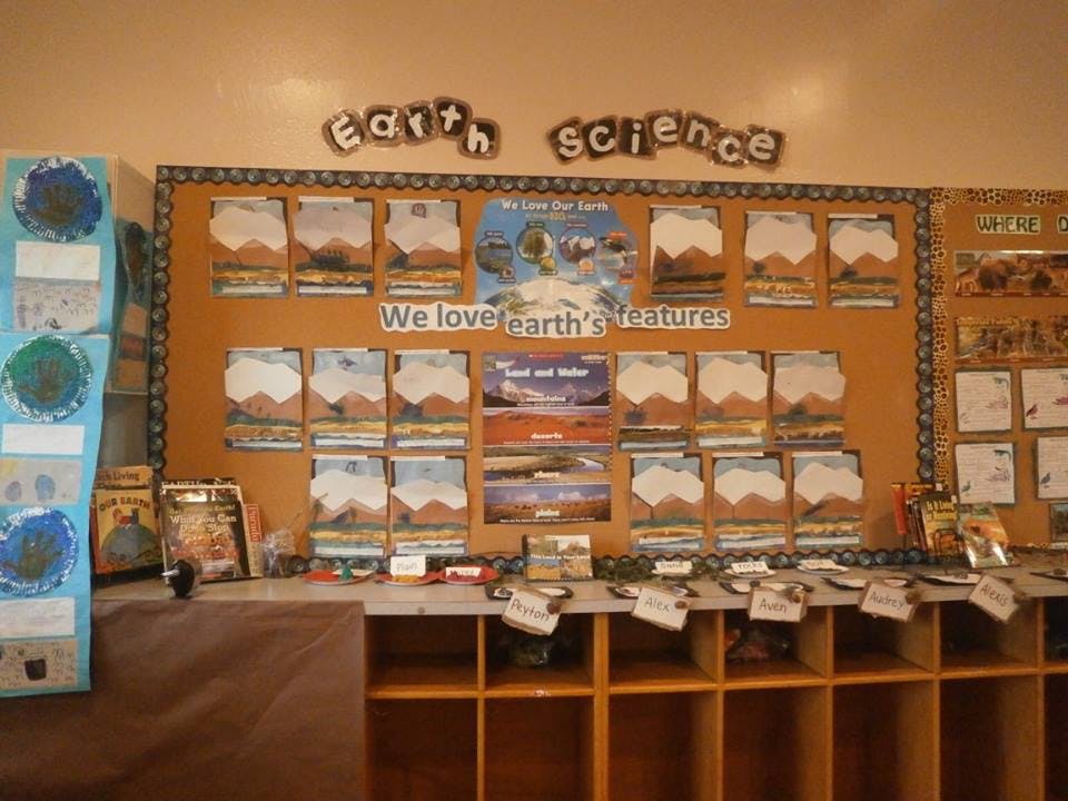 Earth science display board in a classroom