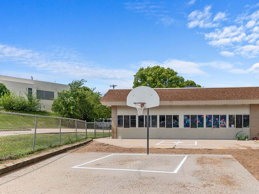 Basketball hoop on an outdoor court
