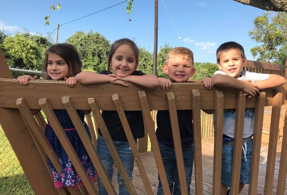 Four children looking over a wooden fence