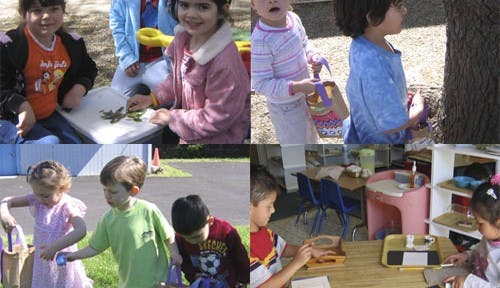 Children engaged in various activities, including crafting and playing outdoors