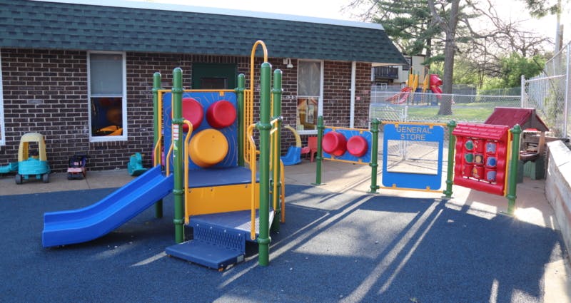Outdoor playground with slides and play structures