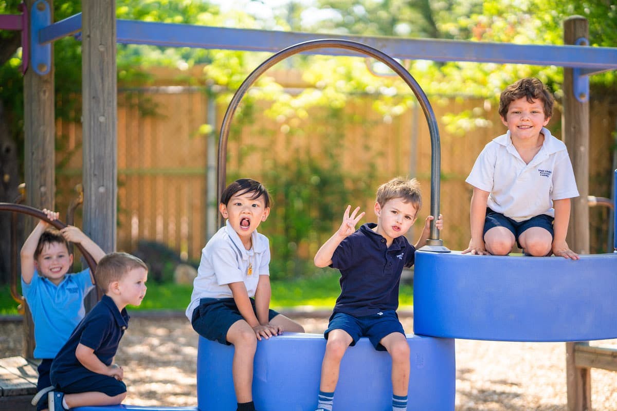 Children playing on playground equipment
