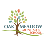 Oak Meadow Montessori School logo with a tree and colorful leaves