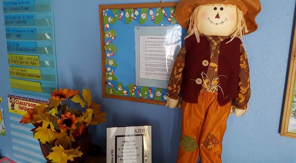 Scarecrow doll in a classroom