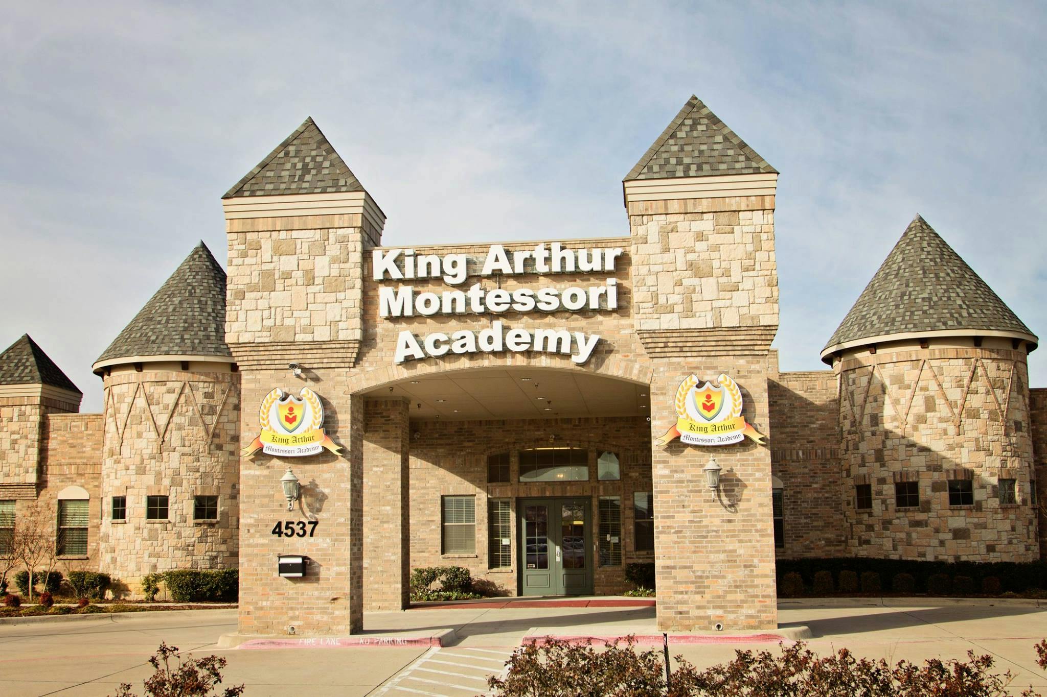 King Arthur Montessori Academy building with castle-like turrets