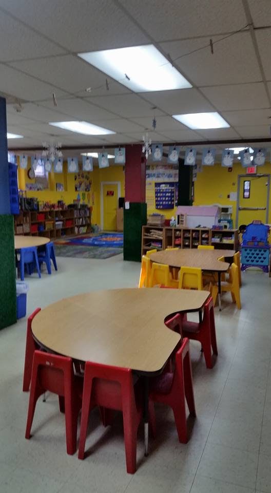Classroom with small tables and chairs