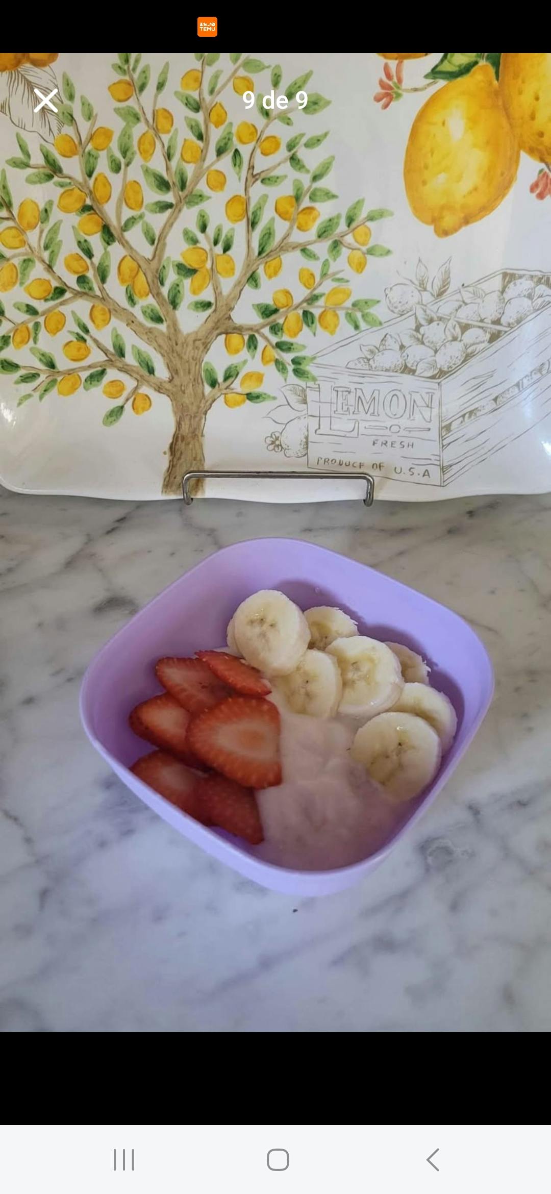 Bowl of yogurt with sliced strawberries and bananas