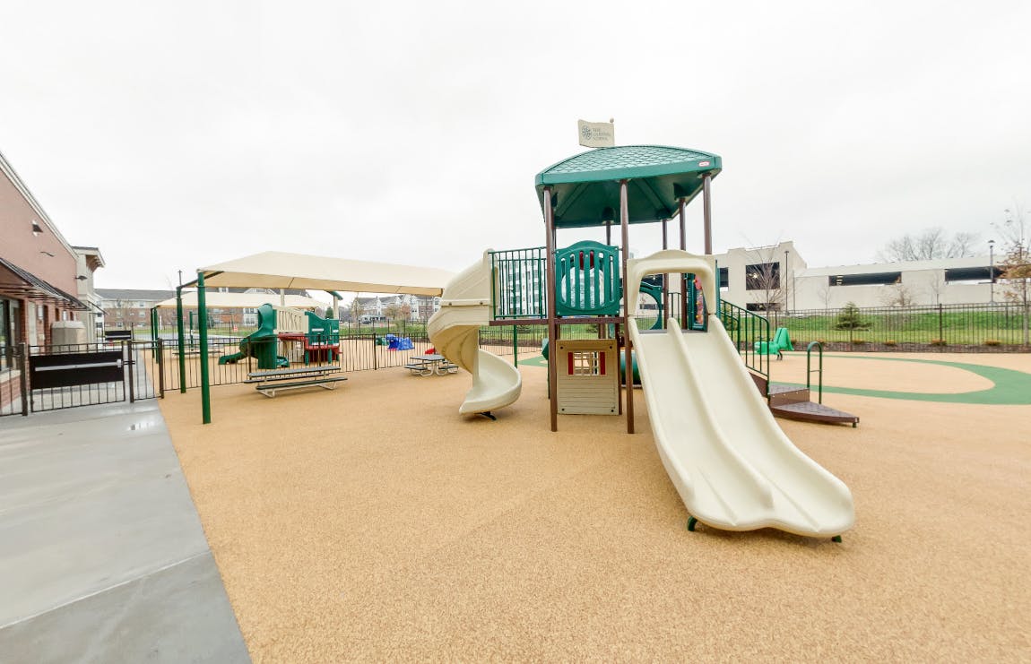 Playground with slides and climbing structures