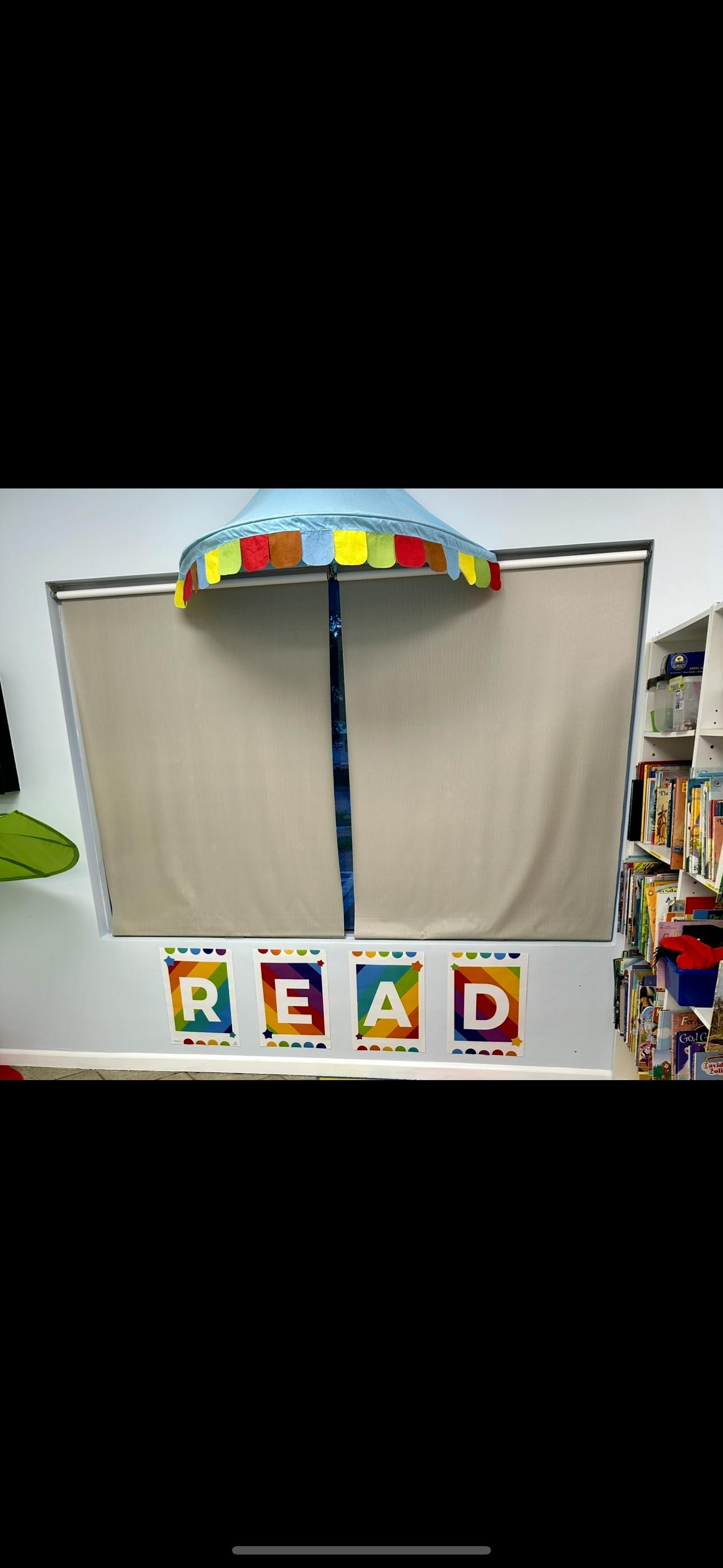 Decorative umbrella and “READ” sign