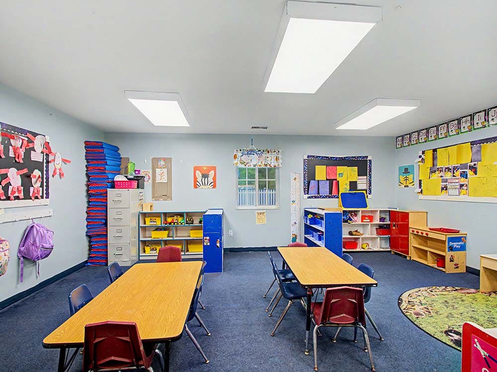 Classroom with children's tables and chairs