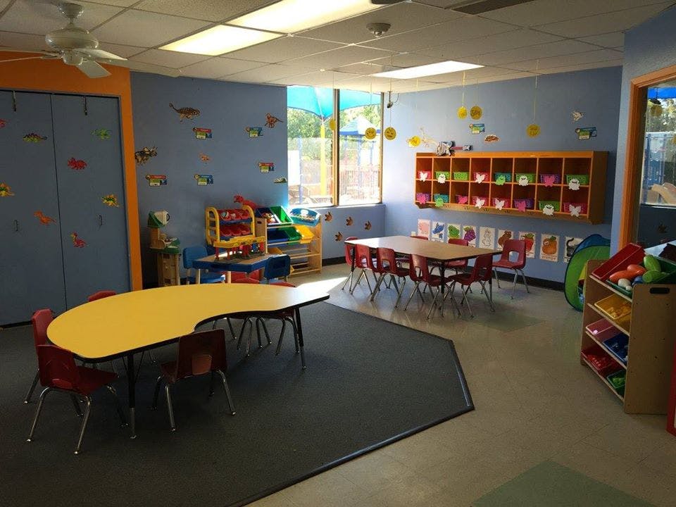 Classroom with tables and chairs