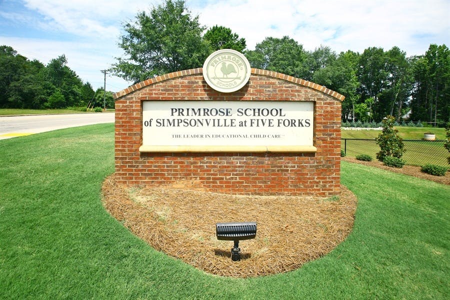 Primrose School of Simpsonville at Five Forks sign