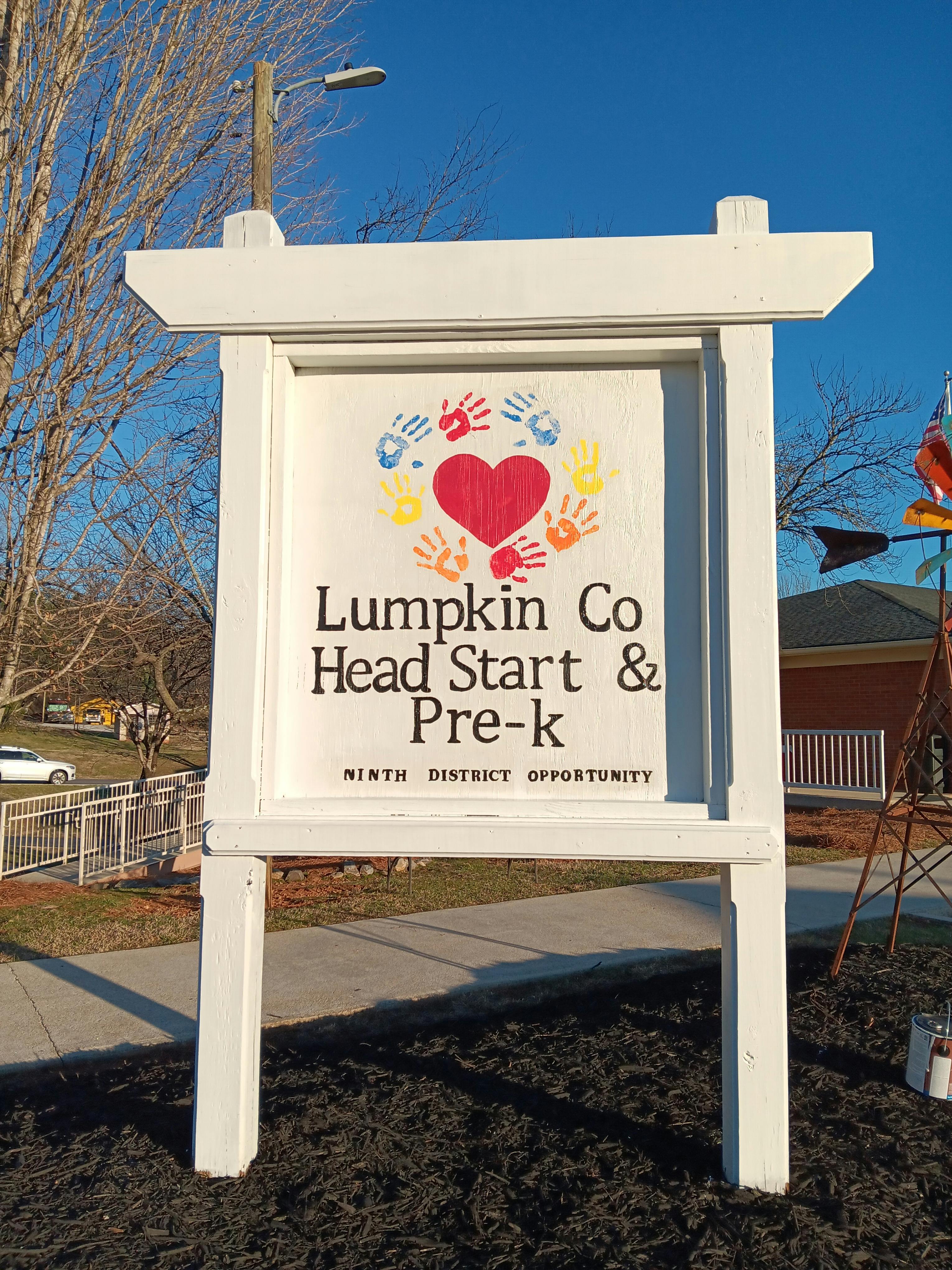Lumpkin Co Head Start & Pre-k sign with heart and handprints