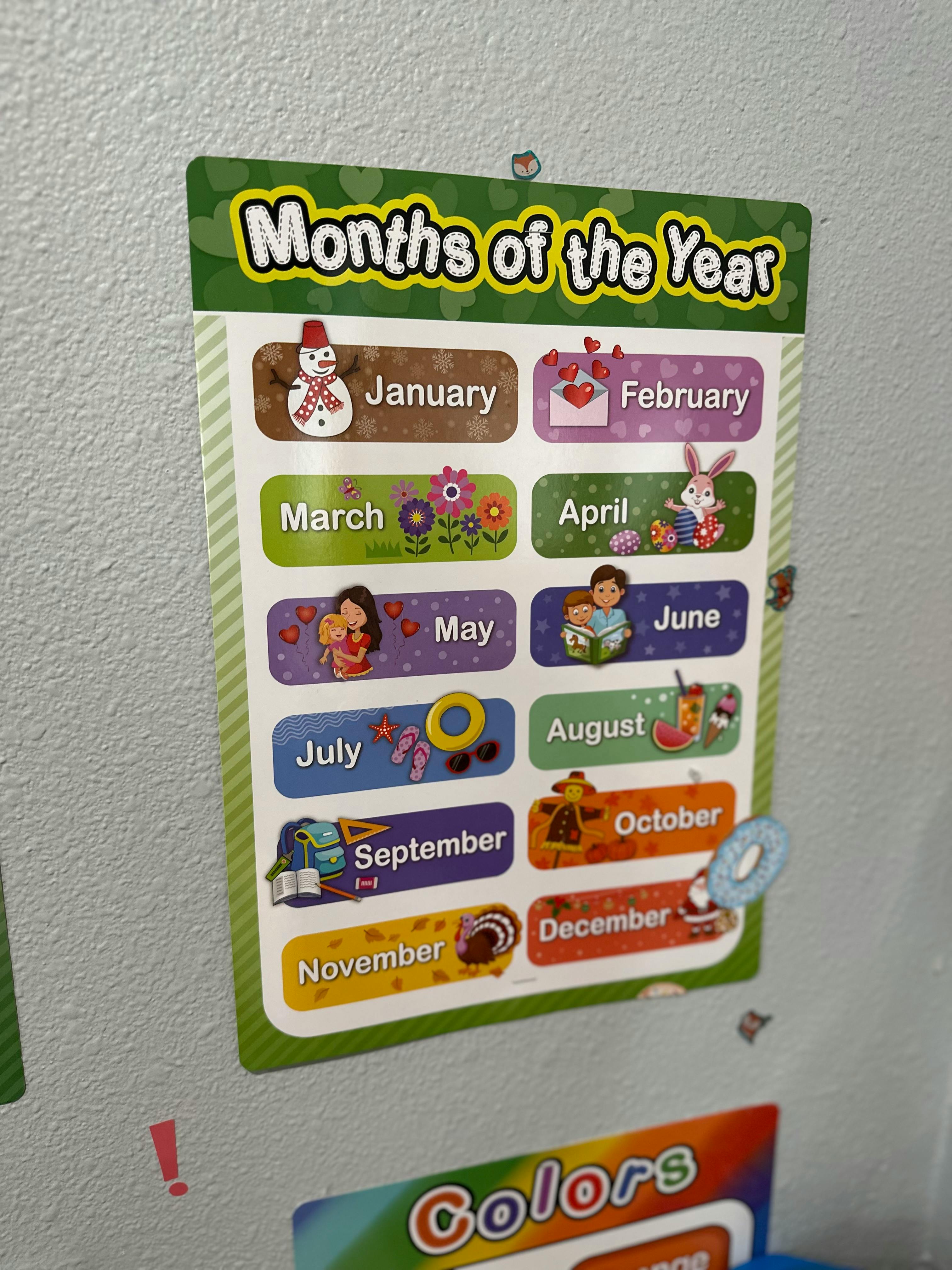 Months of the Year chart with illustrations for each month