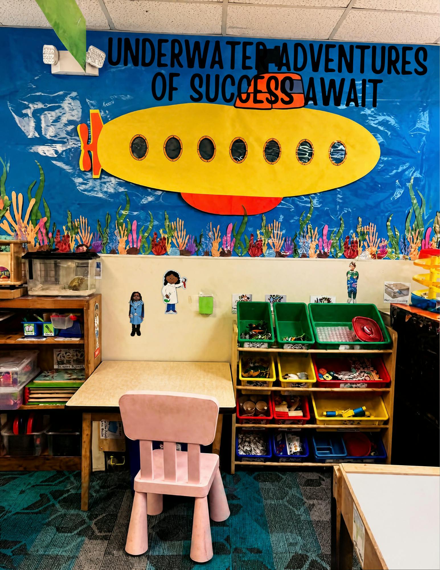 Classroom wall display titled Underwater Adventures Of Success Await
