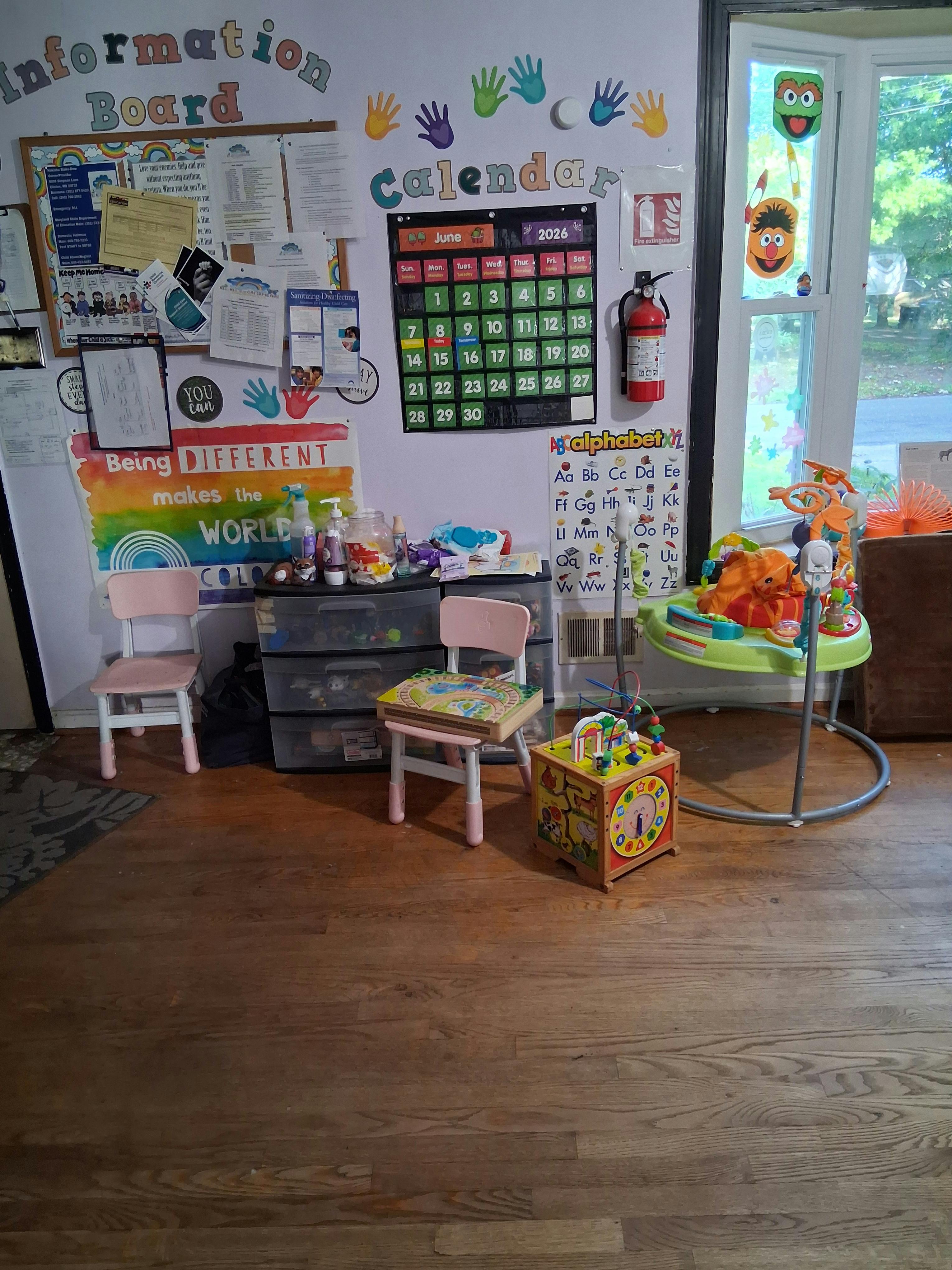 Children activity room with learning charts and play equipment