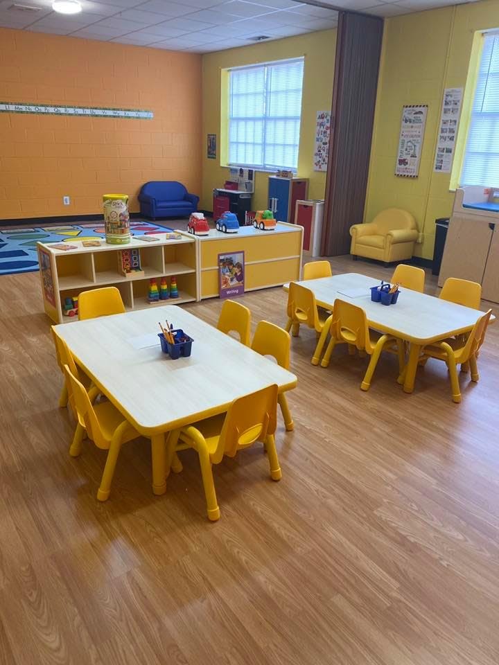 Classroom with small tables and chairs