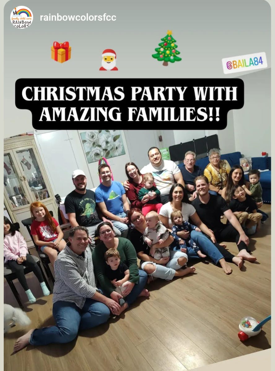 People of different ages gathered together, text 'CHRISTMAS PARTY WITH AMAZING FAMILIES!'