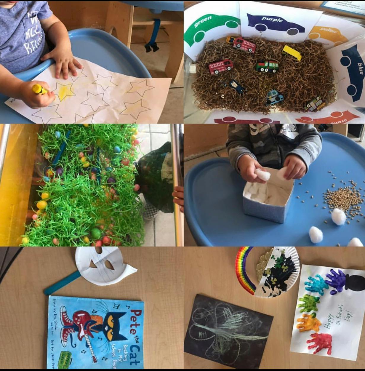 Collage of six images showing children engaged in various activities