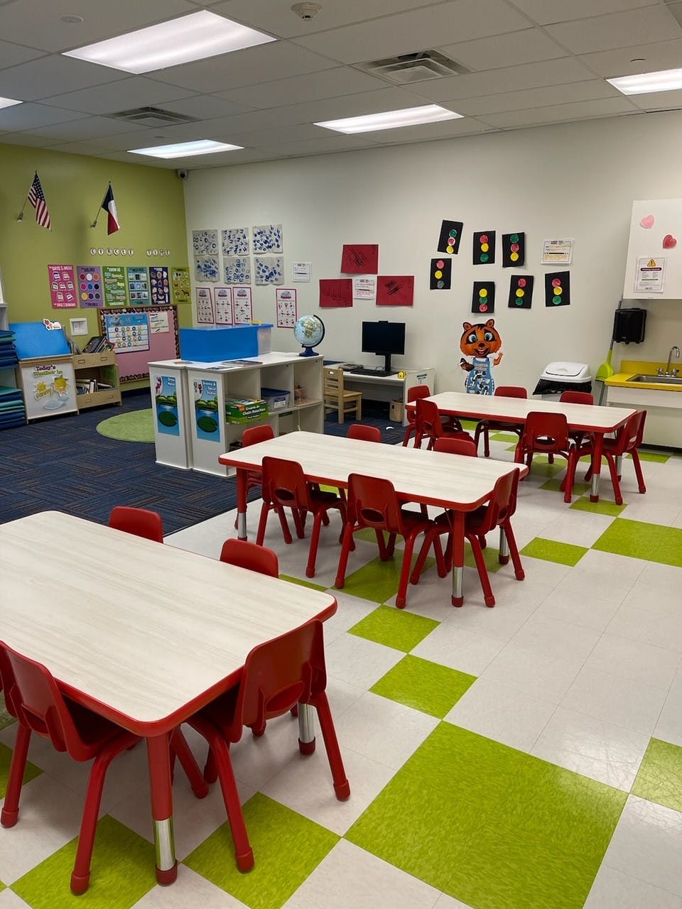 Classroom with small tables and chairs