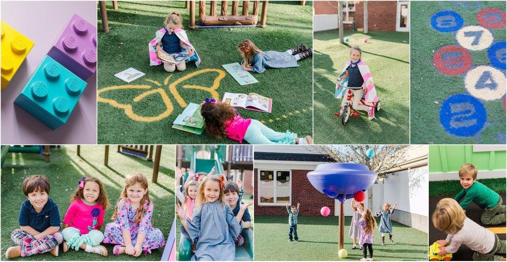 Children playing and learning in various outdoor and indoor settings