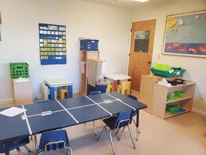 Classroom with tables and chairs