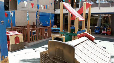 Outdoor playground with slides and play structures