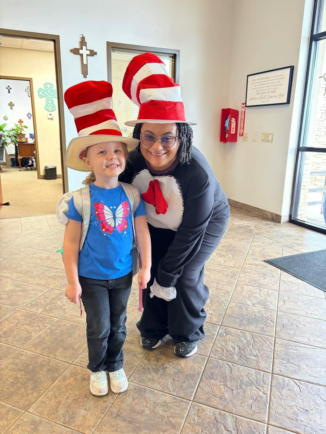 Child and adult in Cat in the Hat costumes