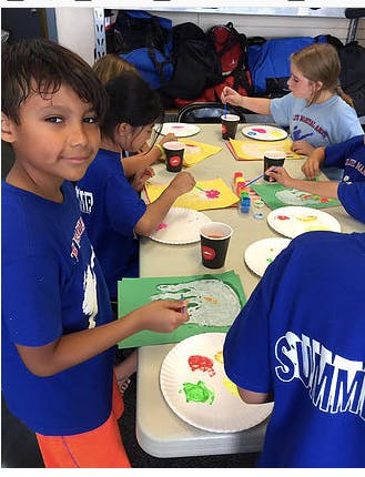 Children painting at a table