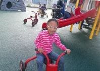 Child on a red tricycle on a playground