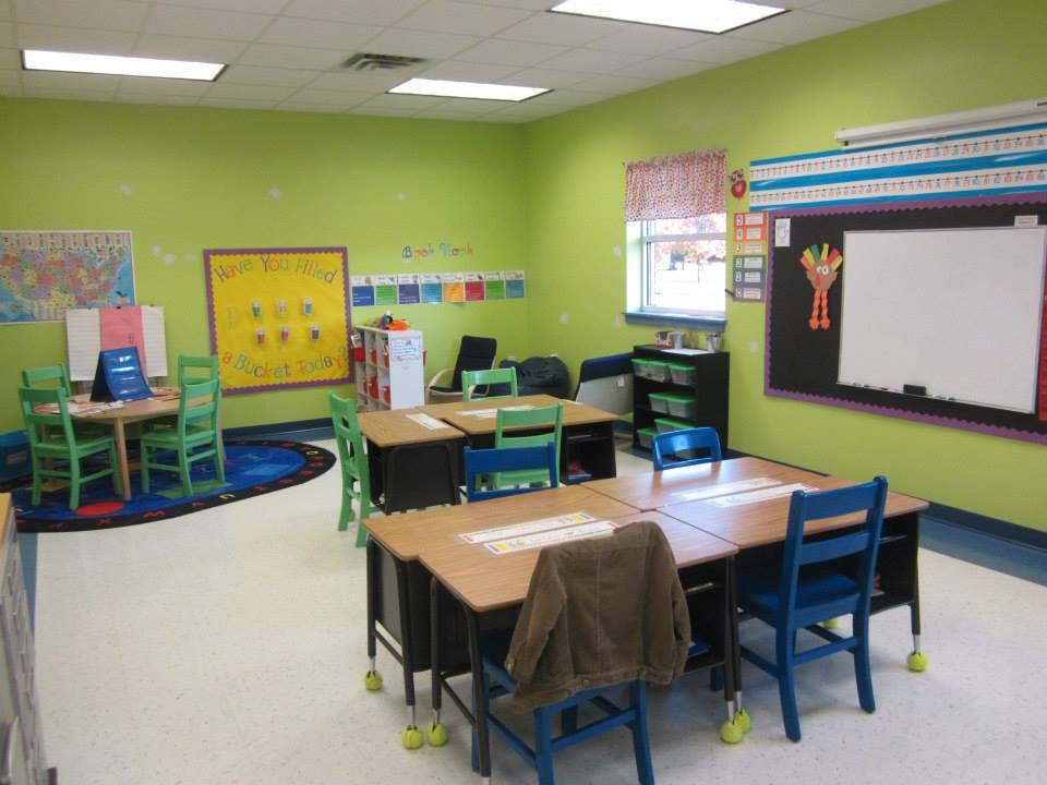Classroom with small tables and chairs
