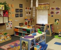 Playroom with toys and art on the walls