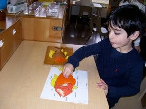 Child doing a puzzle at a table