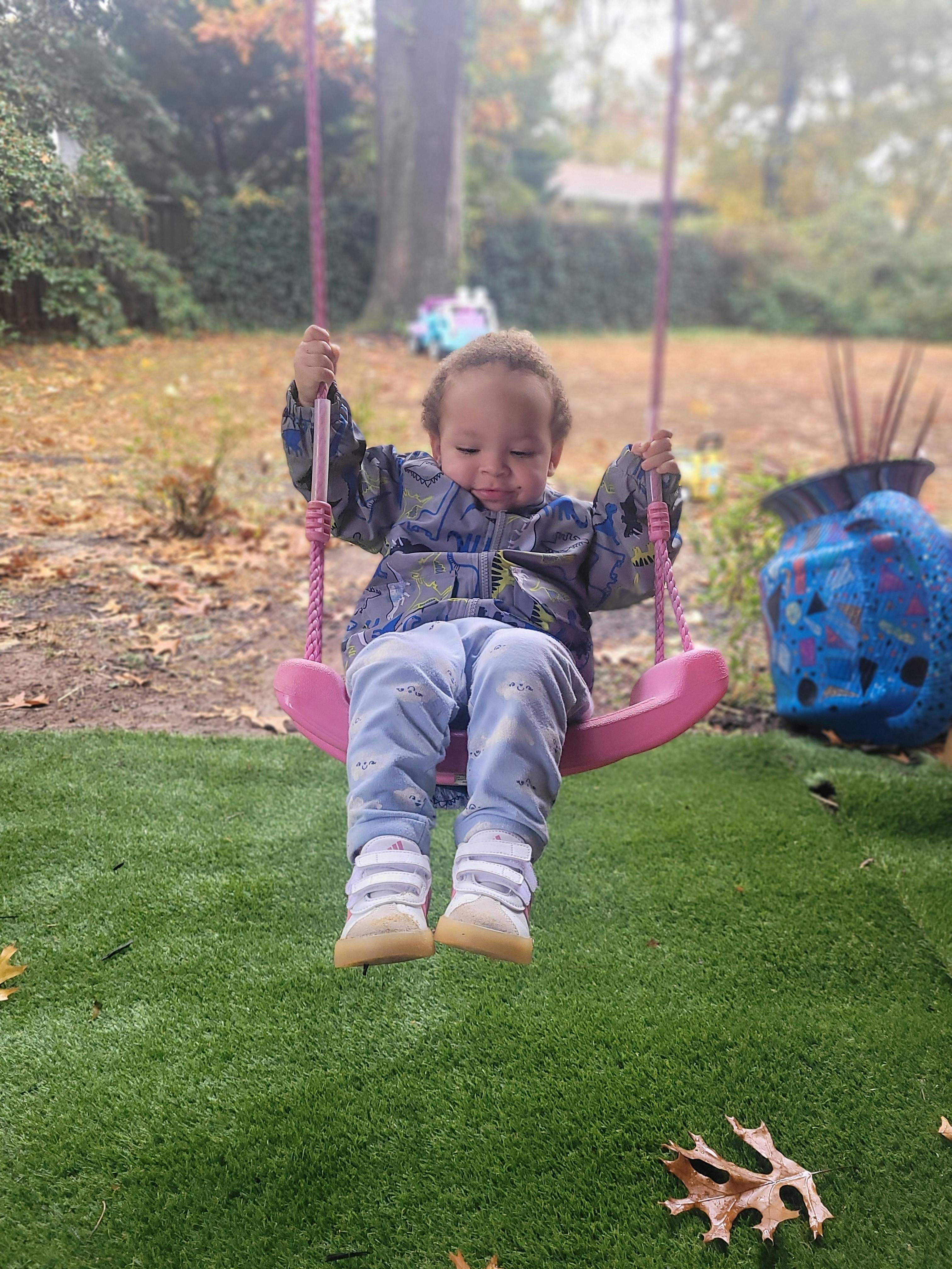 Child on a pink swing
