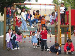Children playing on a climbing structure