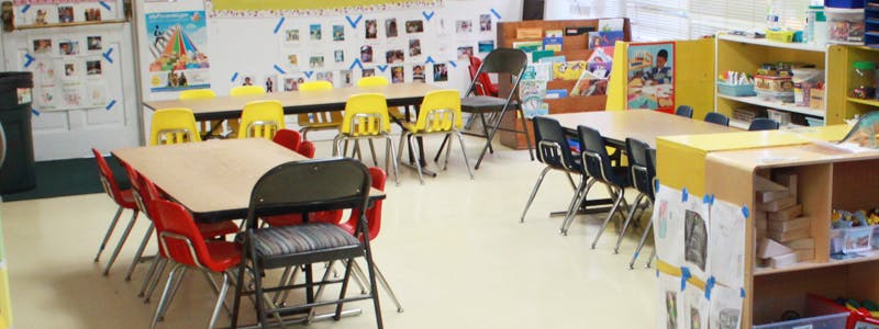 Classroom with tables and chairs