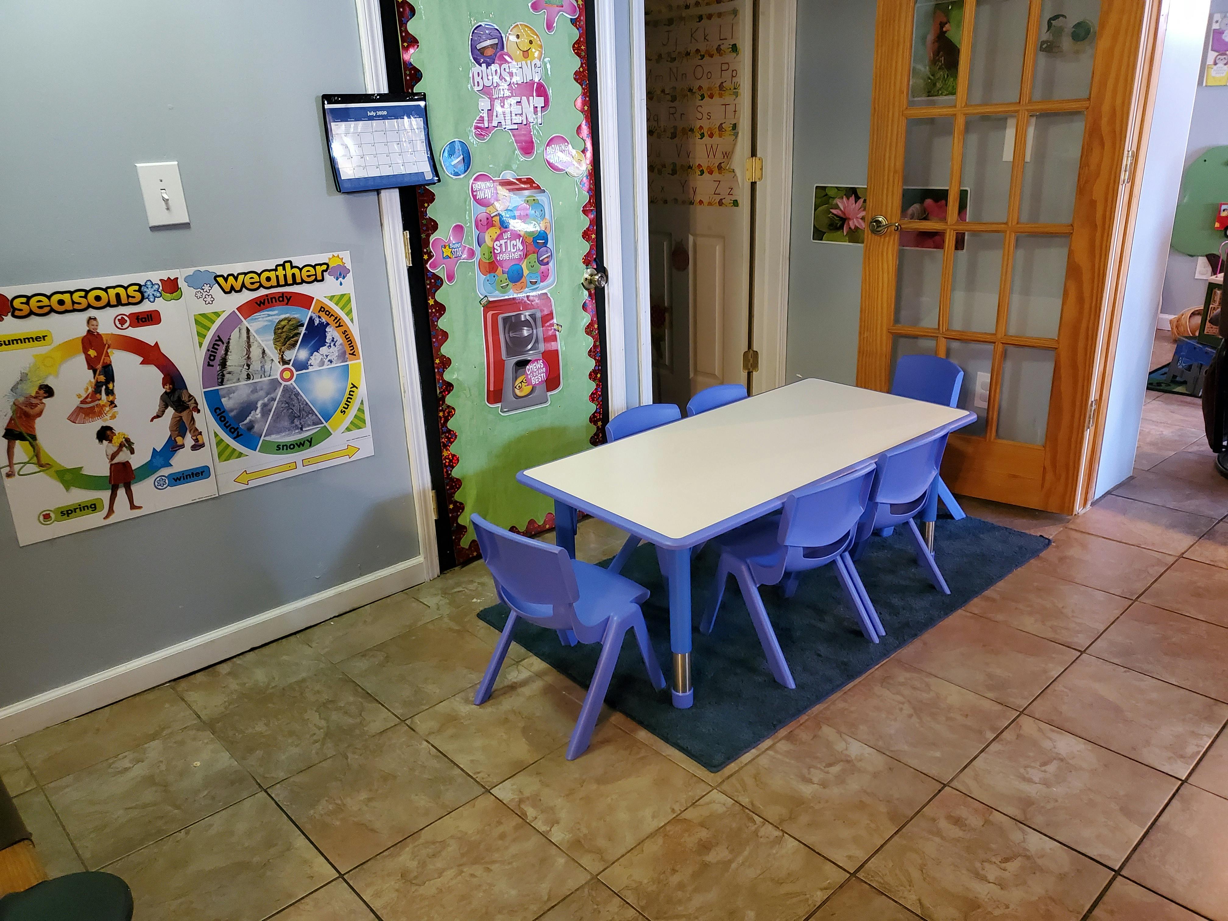 Children's table and chairs in a classroom