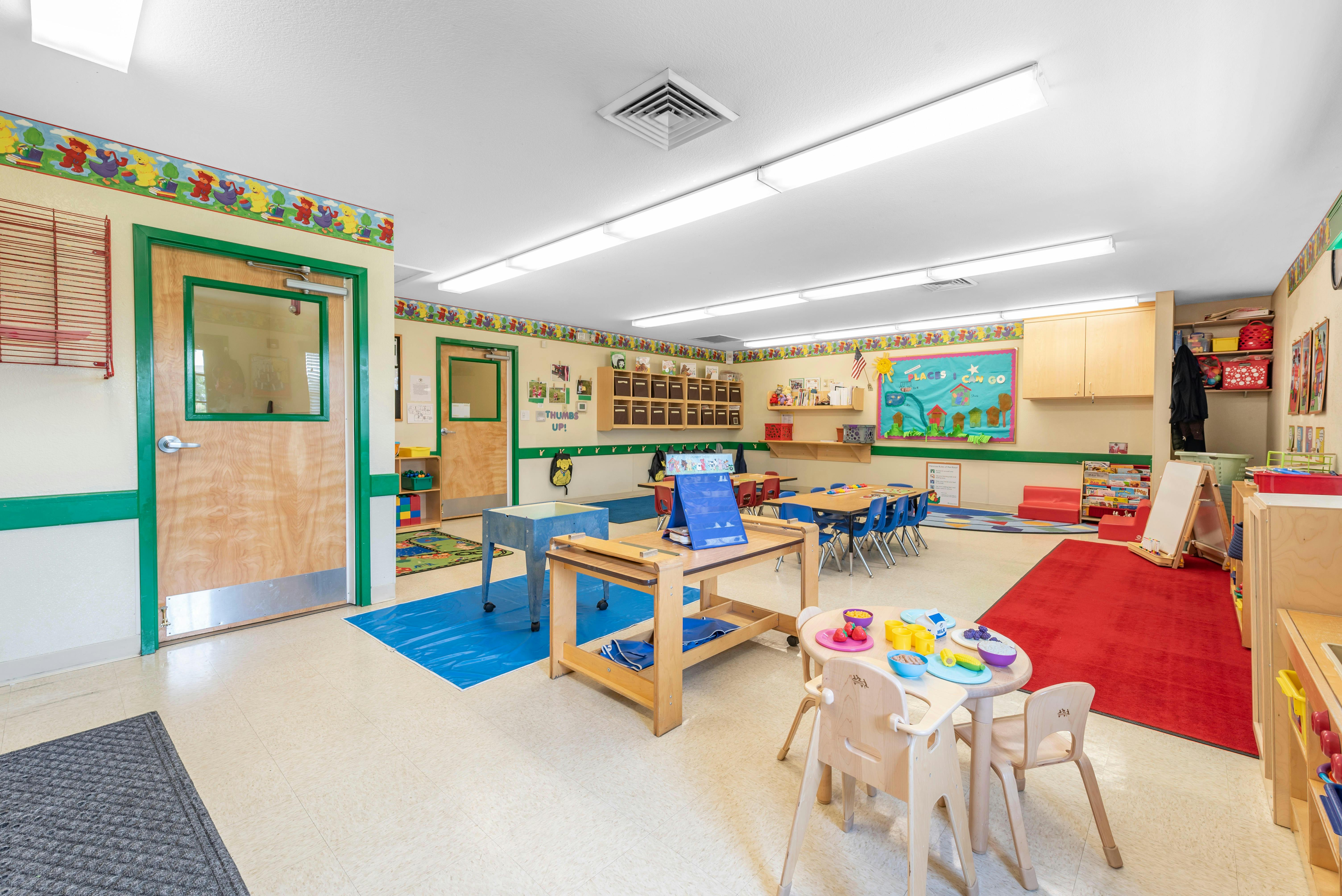 Classroom with small tables and chairs