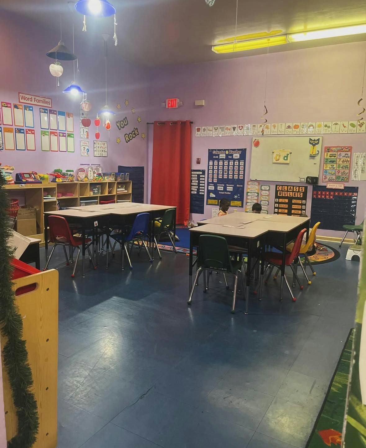 Classroom with tables and chairs