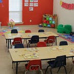 Classroom with small tables and chairs