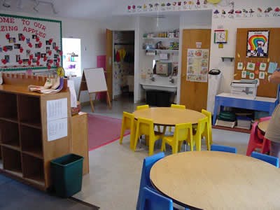 Classroom with small tables and chairs