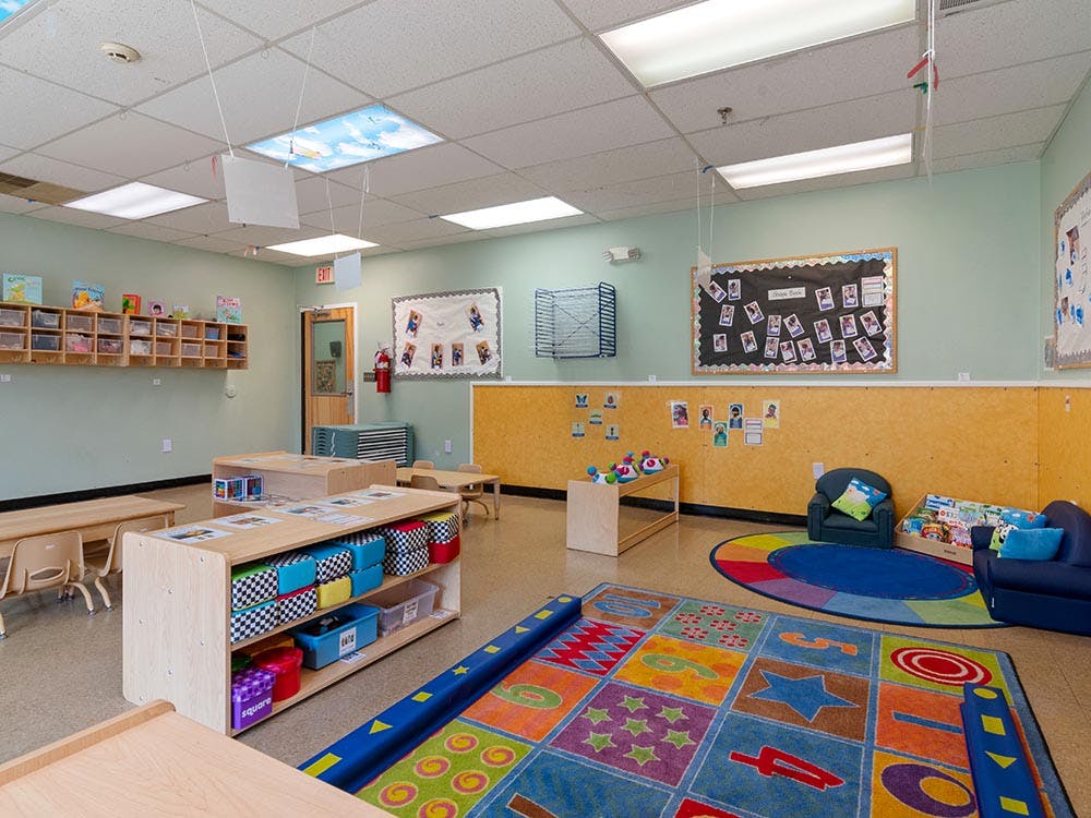 Empty colorful preschool classroom
