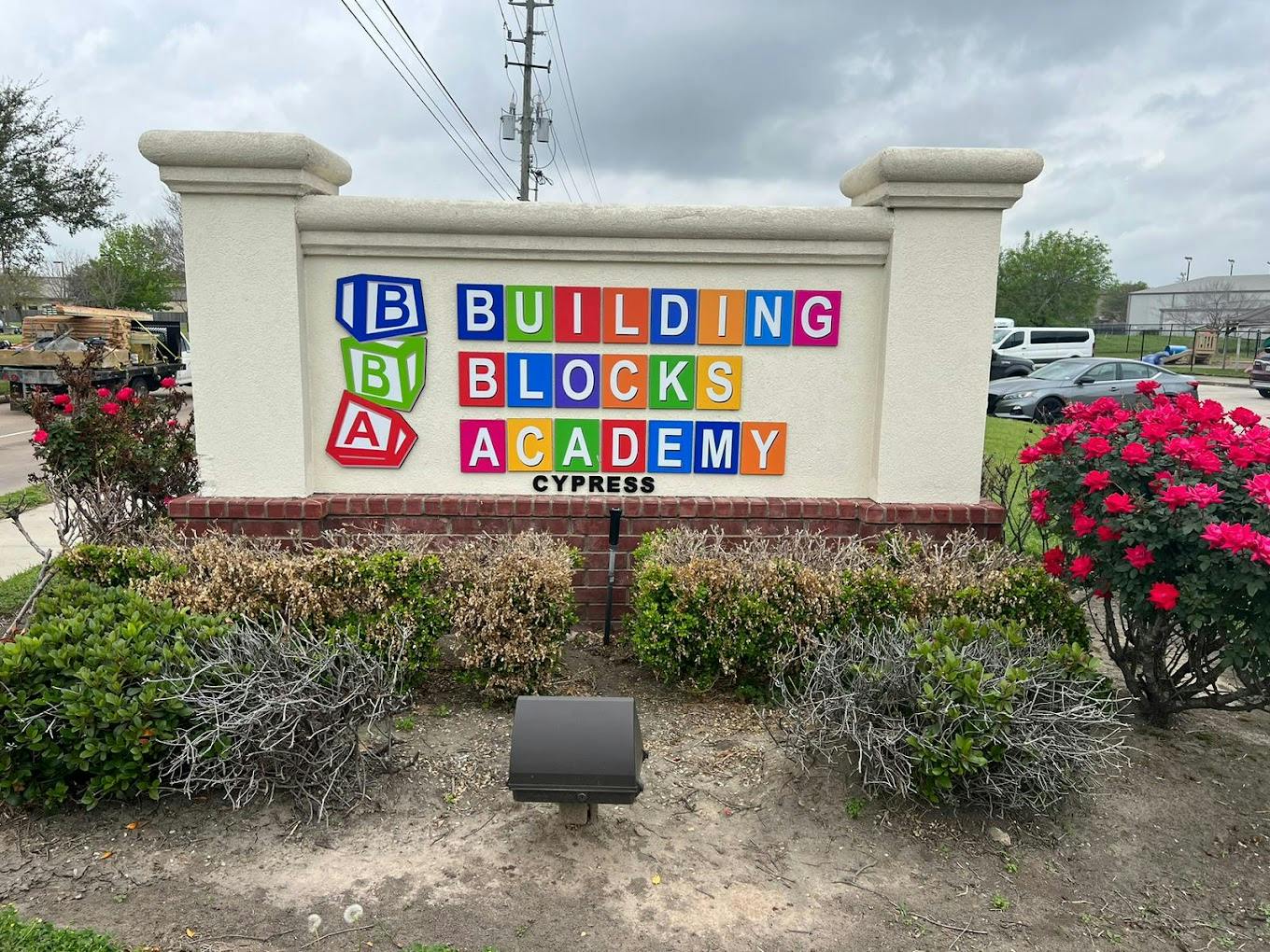 Building Blocks Academy sign with colorful letters