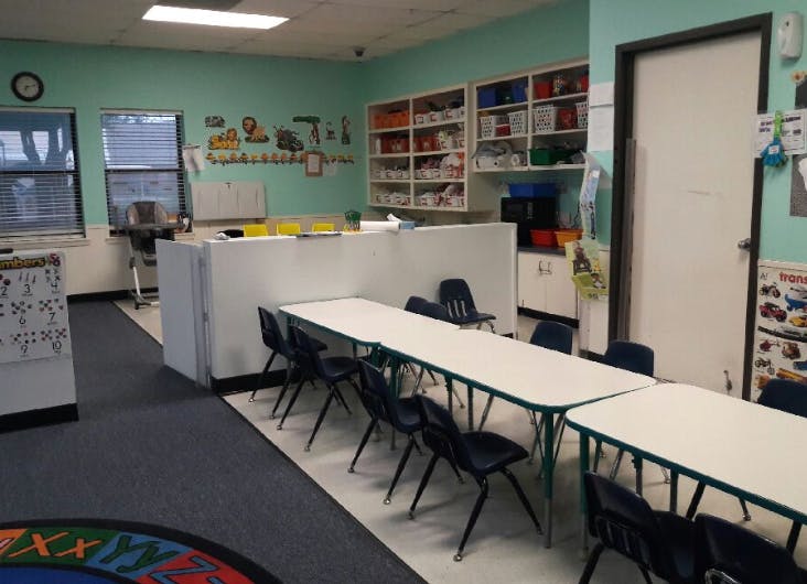 Classroom with tables and chairs