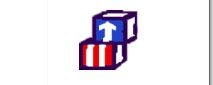 Two stacked blocks, one with red and white stripes, the other with an upward arrow
